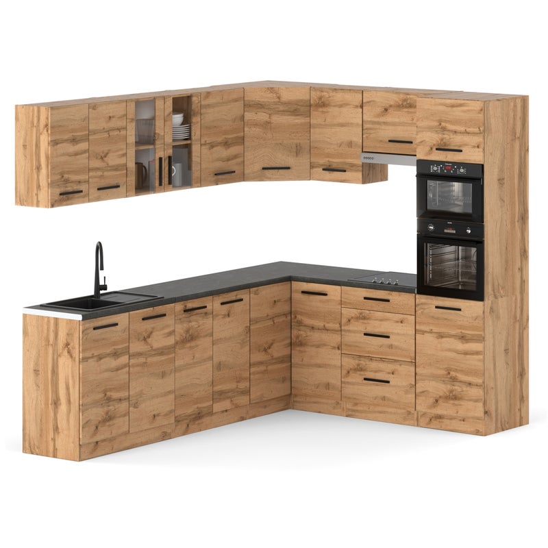 Kuchnia marra 4.6m narożna z blatem modułowa drewniana nowoczesna dąb wotan