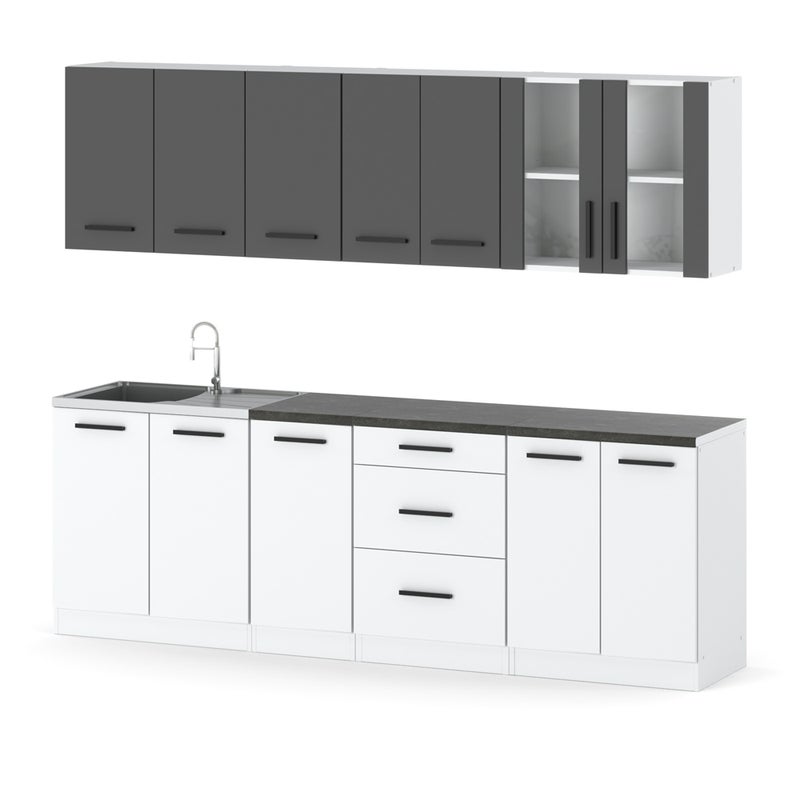 Meble kuchenne zestaw mebli kuchennych remino 2.6m modułowe szare białe mat