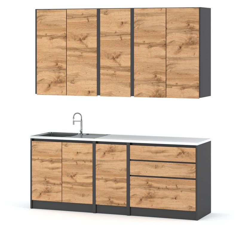 Meble kuchenne zestaw bella 2.6m szafki kuchenne modułowe szary dąb wotan