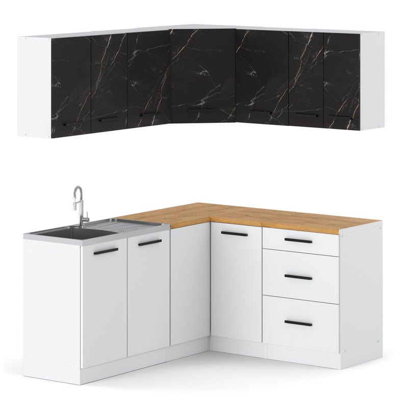 Kuchnia modułowa narożna z blatem 3.2m duża biała san sebastian biała mat