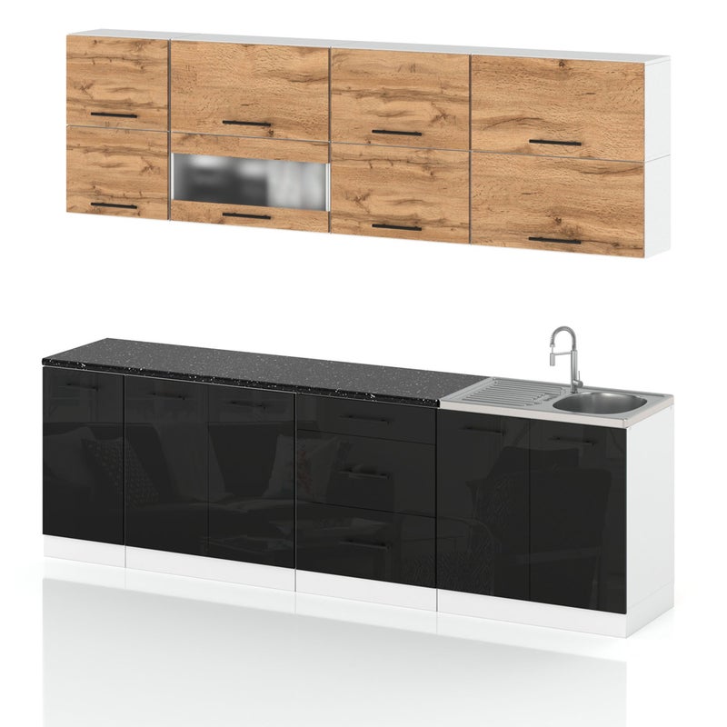 Meble kuchenne modułowe kuchnia robo lux 2.6m zestaw wotan czarny połysk