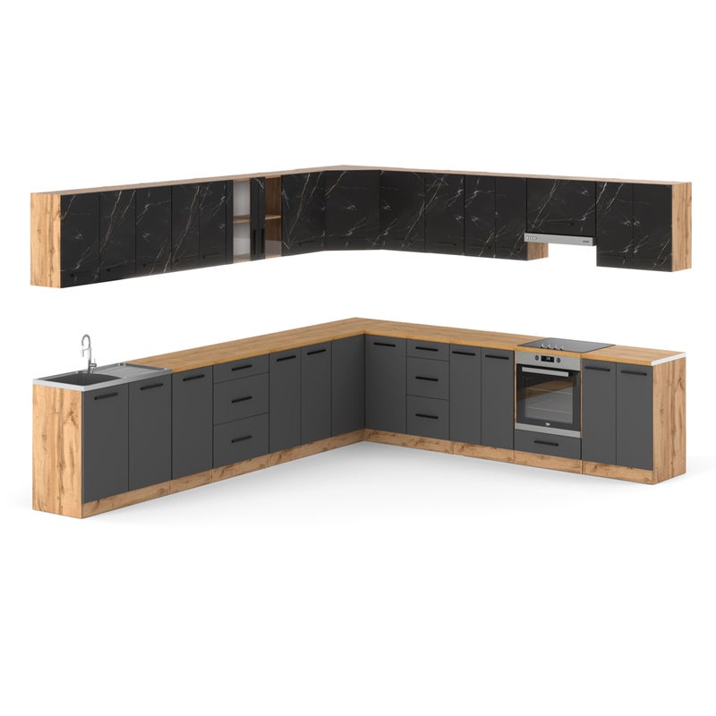 Kuchnia nowoczesna narożna modułowa z blatem 6.8m wotan san sebastian szary