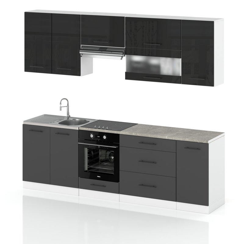 Meble kuchenne kuchnia marocco 2.6m nowoczesna czarny połysk szary mat