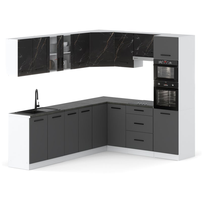Kuchnia narożna pojemna nowoczesna marra 4.6m biała san sebastian szary mat
