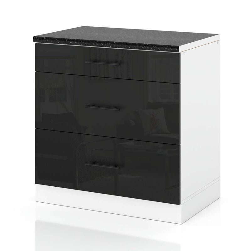 Szafka kuchenna stojąca z blatem 3 szuflady 80cm spremium czarny połysk