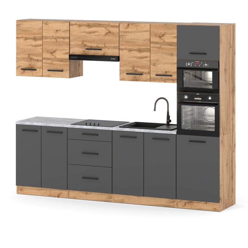 Zestaw kuchenny z blatem modułowy słupek 2.6m drewniany wotan wotan szary