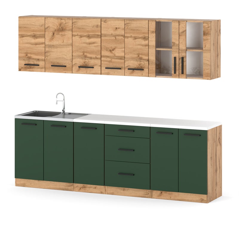 Kuchnia modułowa nowoczesna blat remino 2.6m wotan wotan butelkowa zieleń