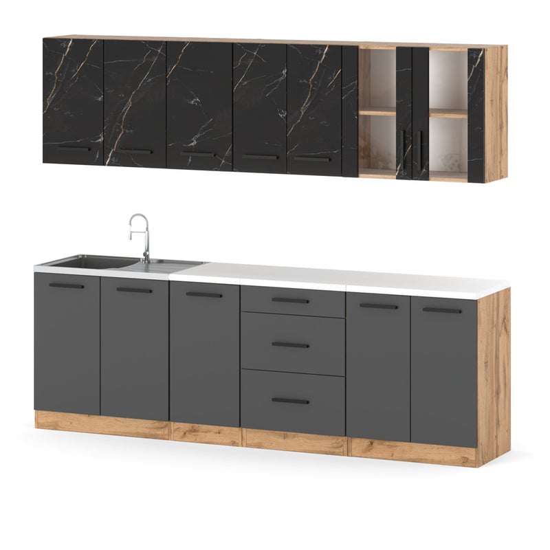 Kuchnia nowoczesna modułowa z blatem remino 2.6m wotan san sebastian szary