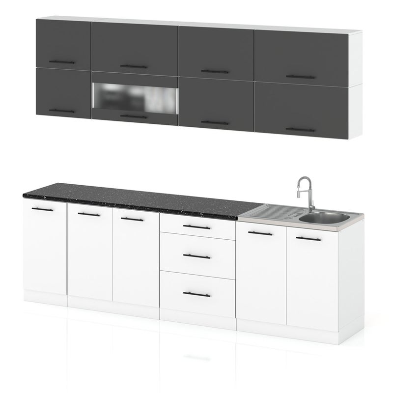 Meble kuchenne modułowe kuchnia robo lux 2.6m szafki modułowe szary biały