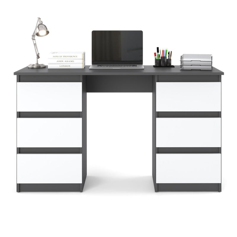 Biurko komputerowe z 6 szufladami szkolne dziecięce szary biały 120cm ofi