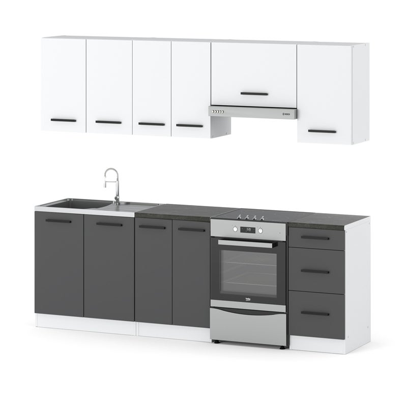 Meble kuchenne zestaw mokka 2.4m nowoczesny modułowy biały szary mat