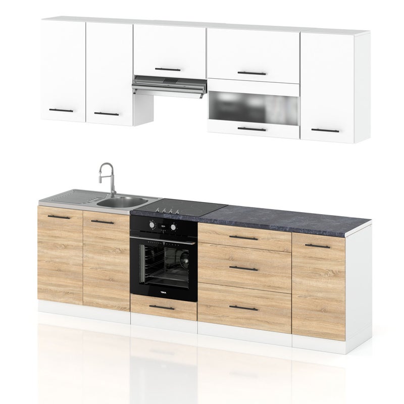 Meble kuchenne kuchnia marocco 2.6m zestaw modułowy nowoczesny biały sonoma