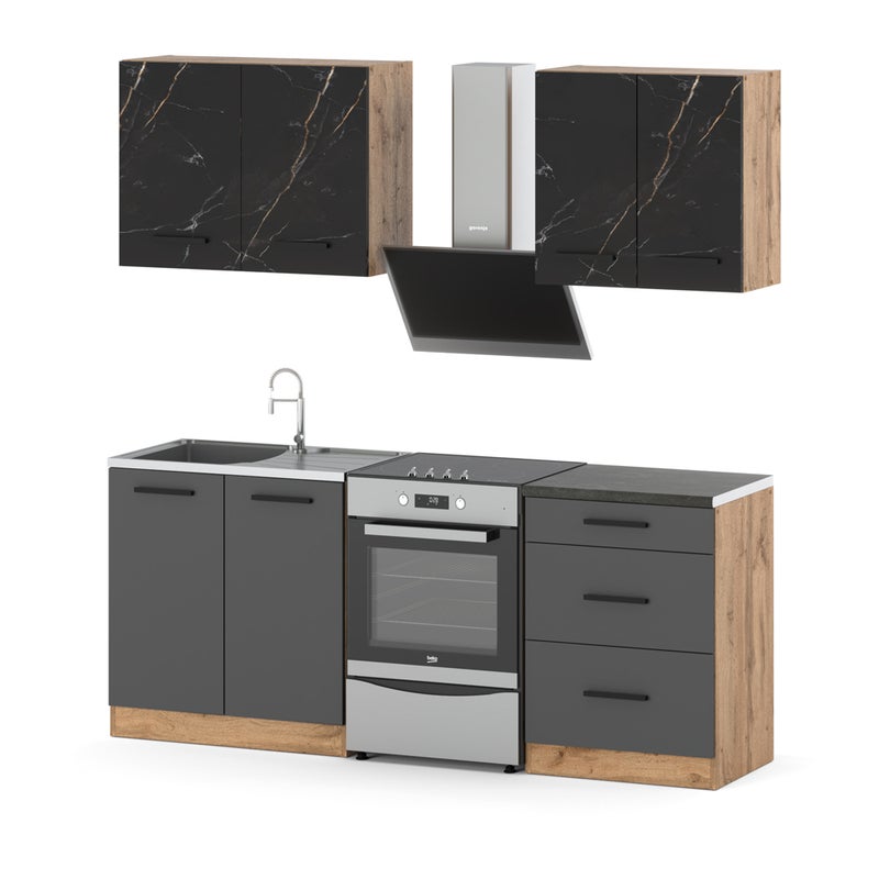 Kuchnia nowoczesna modułowa z blatem mała 2m wotan san sebastian szary