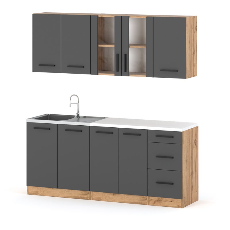 Meble kuchenne szare mat modułowe rest 2.0m szafki nowoczesne pojemne