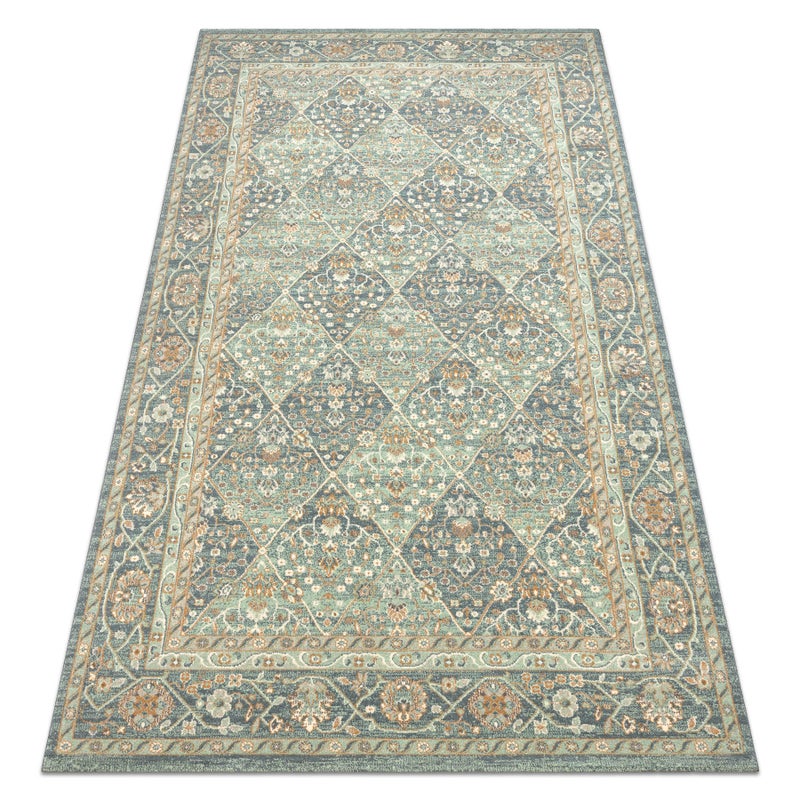 Dywan SOHO 477.27.LA500 wełniany OSTA - Romby, ramka geometryczny naturalny zielony / niebieski 200x300 cm