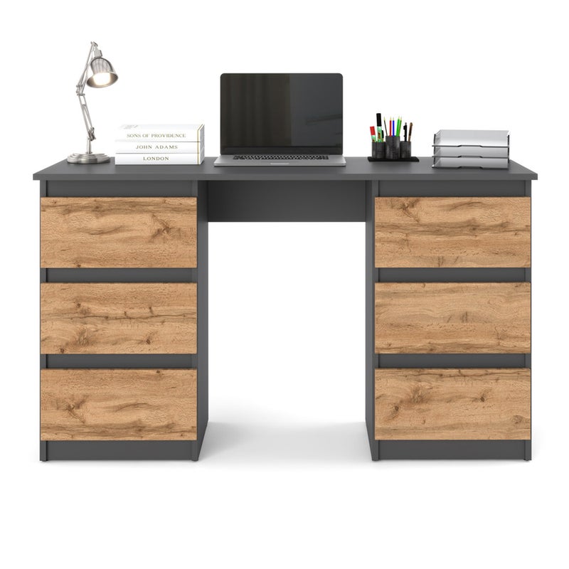 HURTOWNIA-MEBLI Biurko komputerowe 120cm loft 6 szuflad młodzieżowe szary dąb wotan ofi