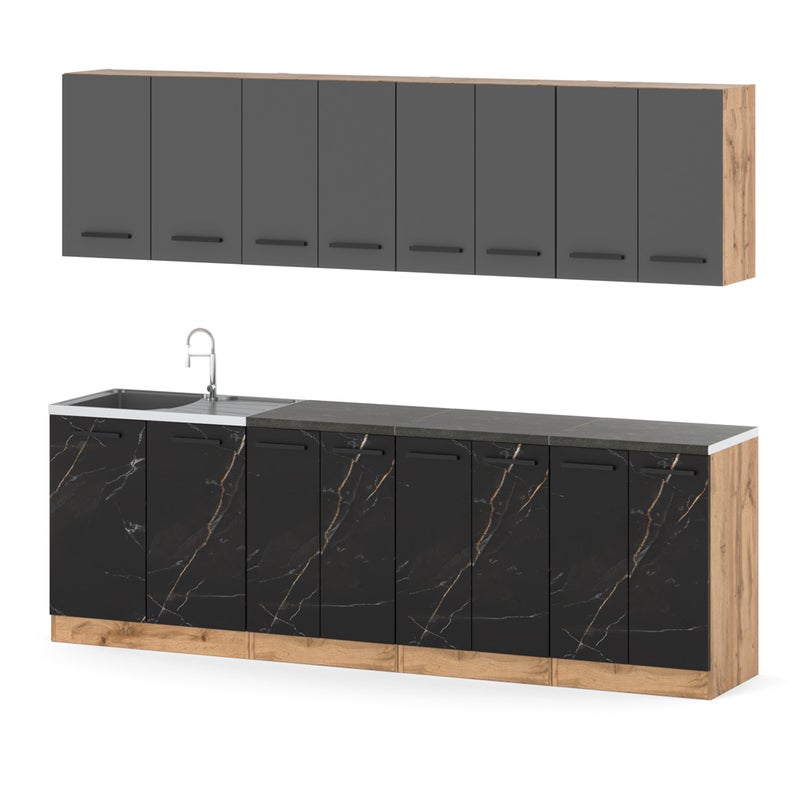 Kuchnia z blatem modułowa pojemna vero 2.6m wotan szary mat san sebastian