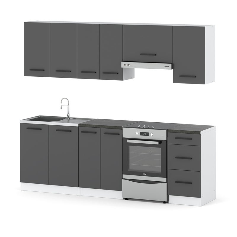 Meble kuchenne nowoczesne szare mokka 2.4m zestaw modułowy nowoczesny