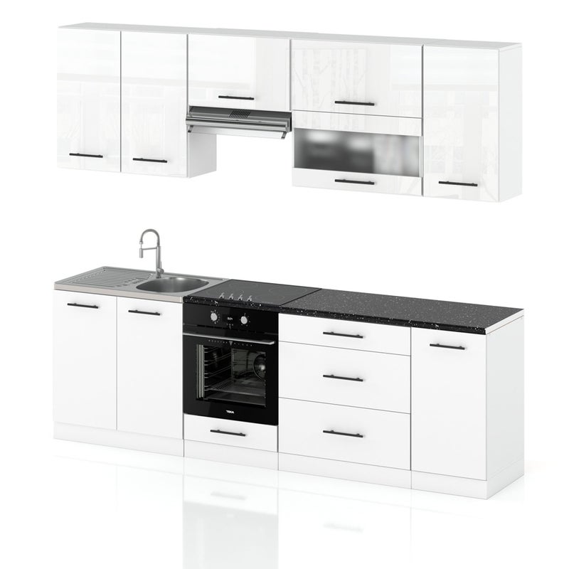 Meble kuchenne nowoczesne kuchnia marocco 2.6m modułowa biały połysk biały