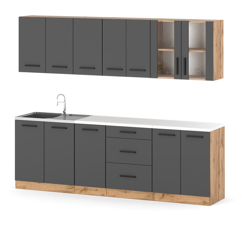 Meble kuchenne nowoczesne remino 2.6m kuchnia zestaw modułowy szary mat