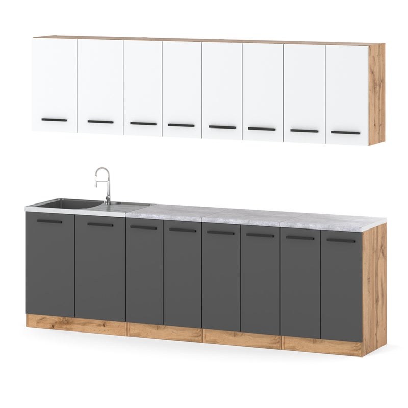 Kuchnia z blatem vero 2.6m nowoczesna modułowa duża wotan biała szara mat