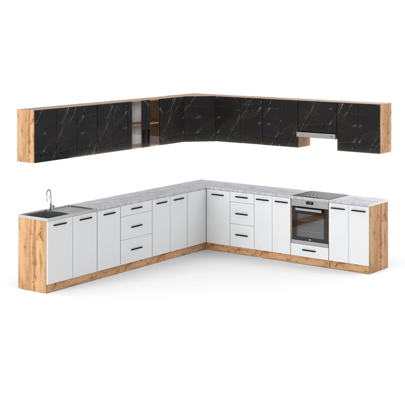 Kuchnia narożna modułowa z blatem 6.8m wotan san sebastian butelkowa zieleń