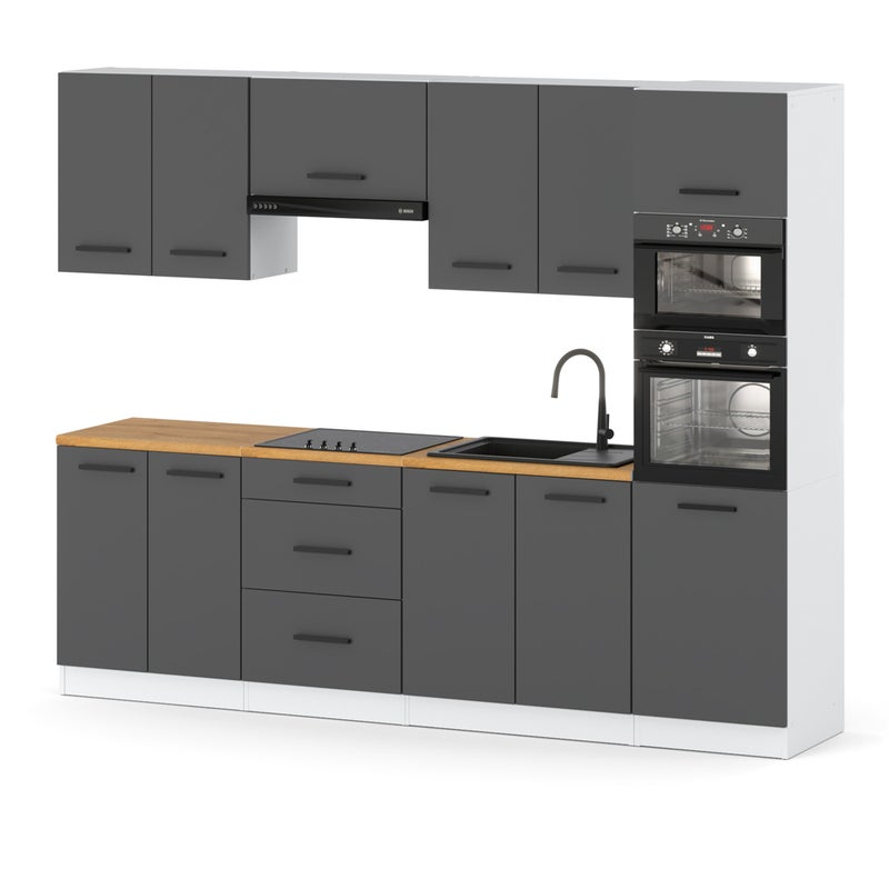 Kuchnia modułowa z blatem duża pojemna słupek nowoczesna 2.6m biały szary