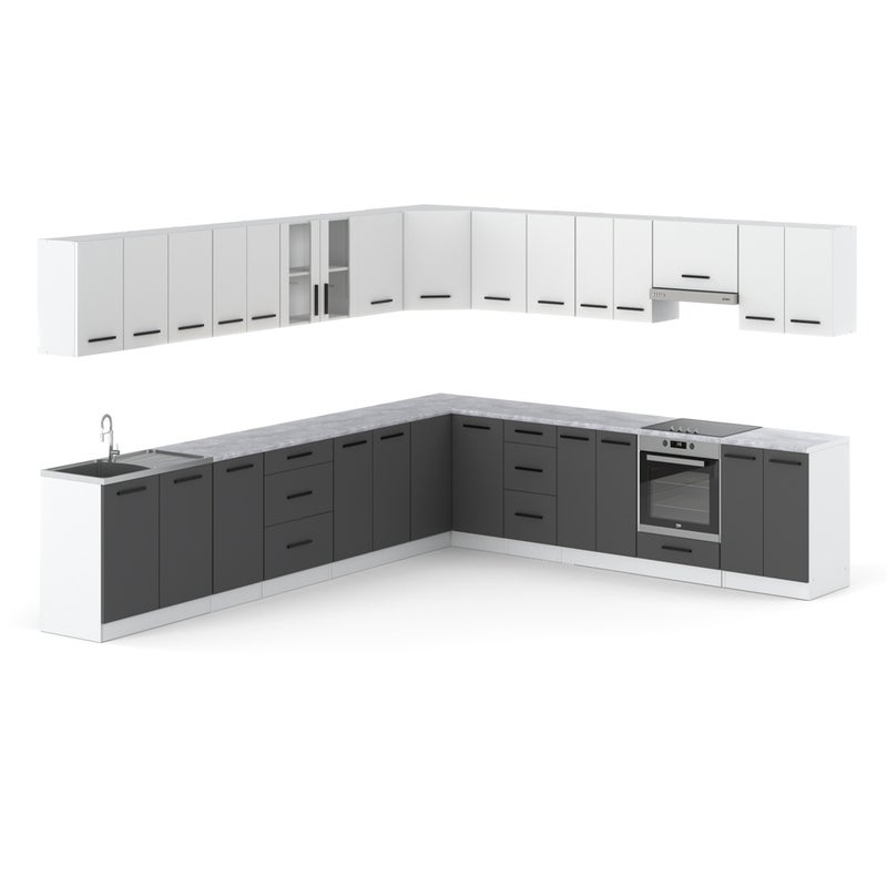 Meble kuchenne narożne szafki kuchnia rossa 6.8m nowoczesna biała szara
