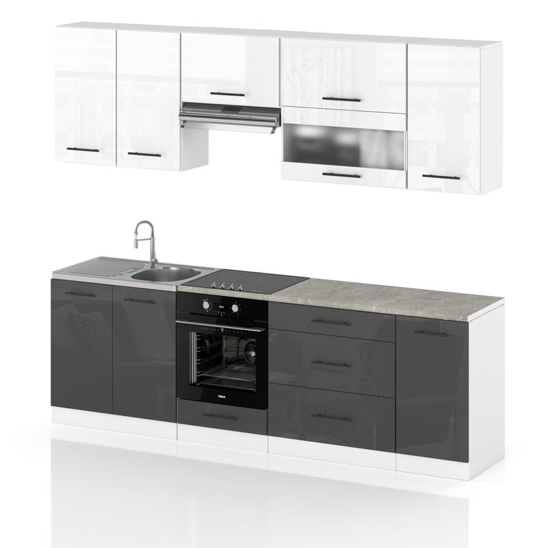 Meble kuchenne modułowe nowoczesne kuchnia marocco 2.6m biały szary połysk