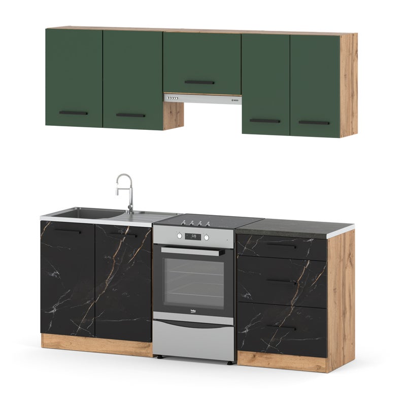 Kuchnia modułowa nowoczesna blat 2m wotan butelkowa zieleń san sebastian