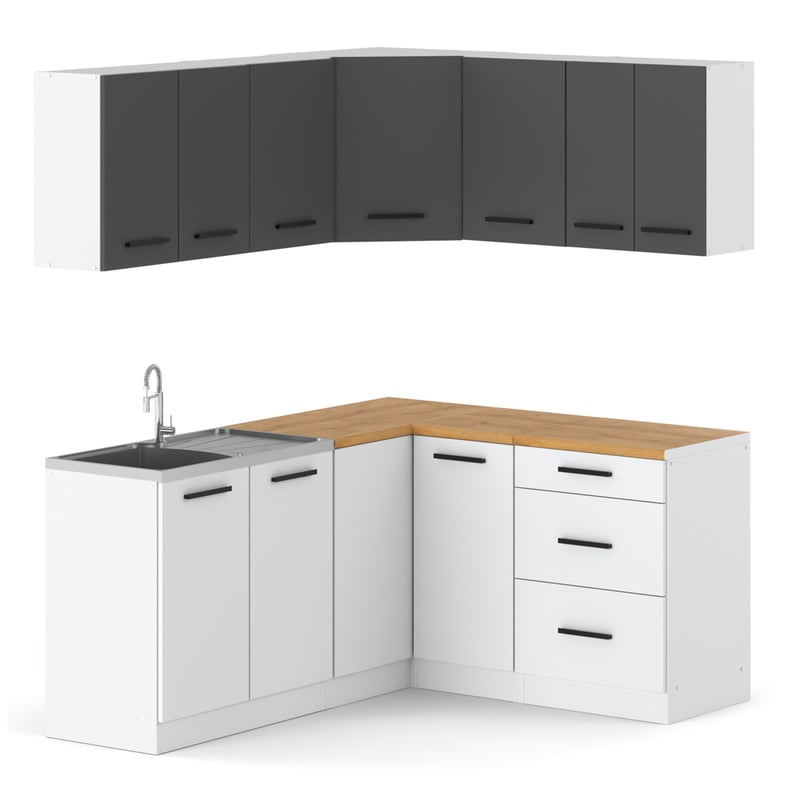 Meble kuchenne narożne biało szare zestaw mebli kuchennych danka nowoczesny