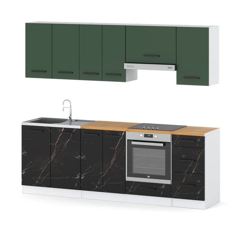 Kuchnia nowoczesna z blatem mała 2.4m biała butelkowa zieleń san sebastian