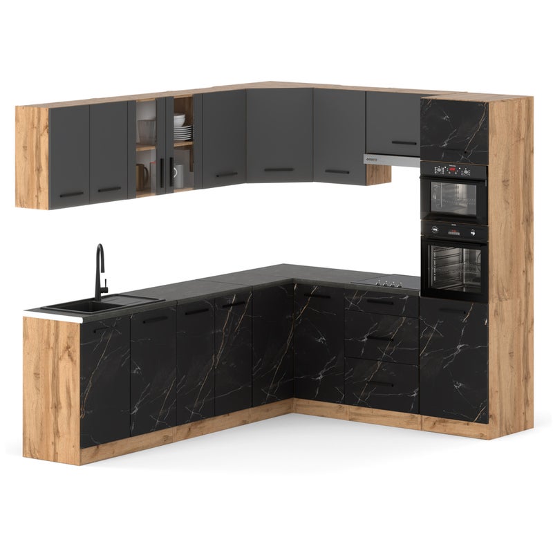 Kuchnia narożna marra z blatem pojemna 4.6m duża wotan szara san sebastian