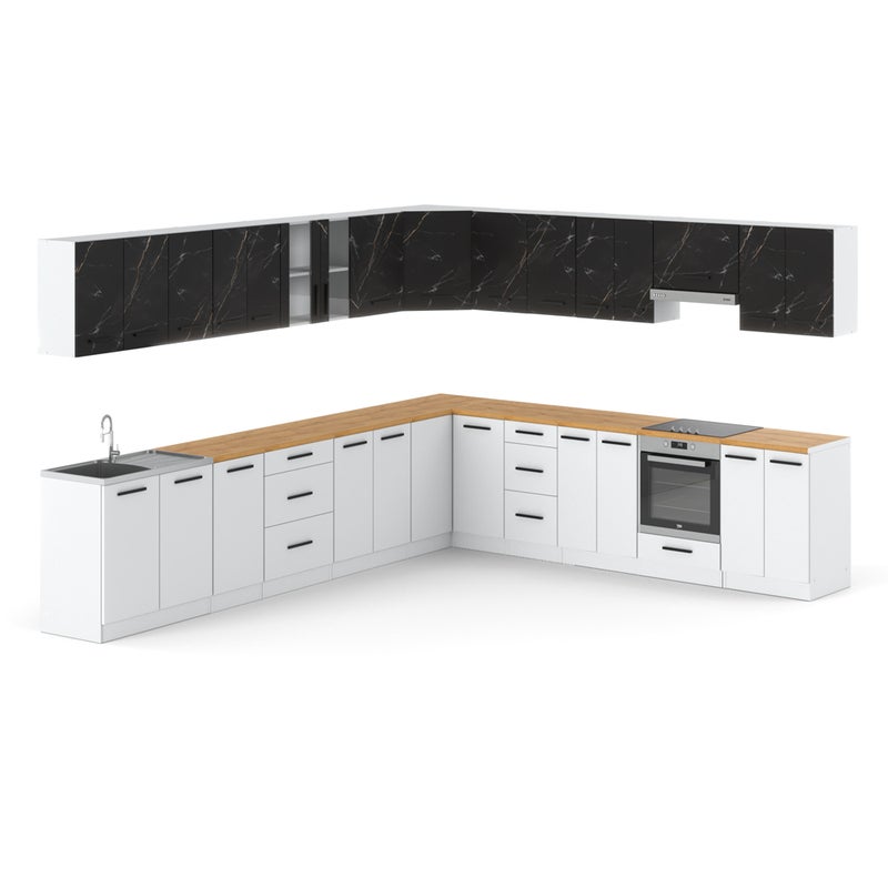 Kuchnia narożna modułowa nowoczesna duża 6.8m biały san sebastian biały mat