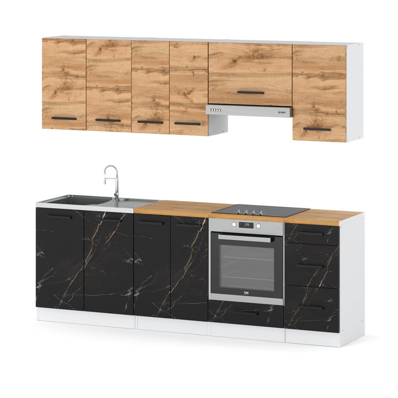 Kuchnia modułowa pojemna mokka plus 2.4m duża biała dąb wotan san sebastian