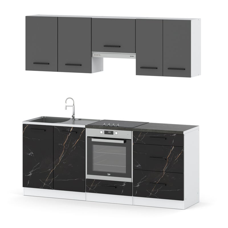 Kuchnia nowoczesna mała z blatem 2.0m modułowa biała szara san sebastian