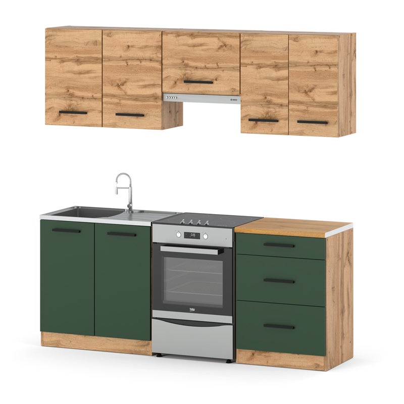 Kuchnia modułowa nowoczesna z blatem mała 2m wotan wotan butelkowa zieleń