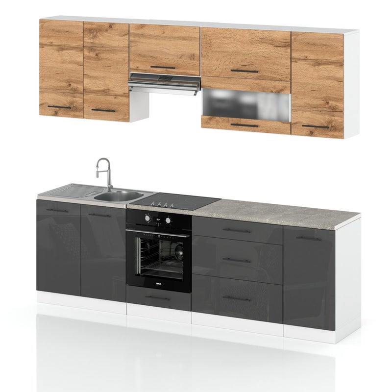 Meble kuchenne nowoczesne kuchnia marocco 2.6m modułowe wotan szary połysk