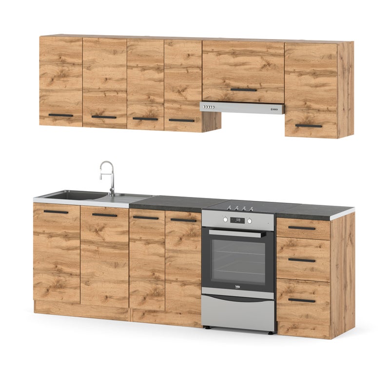 Meble kuchenne drewniane nowoczesne modułowe mokka 2.4m zestaw modułowy