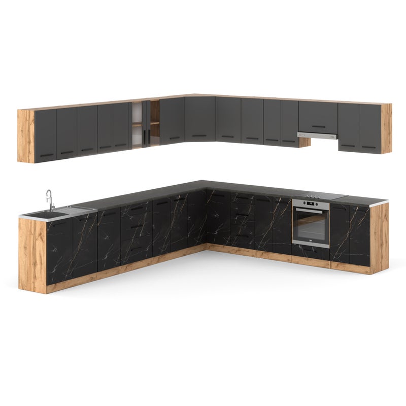 Kuchnia pojemna duża narożna z blatem 6.8m wotan szary mat san sebastian