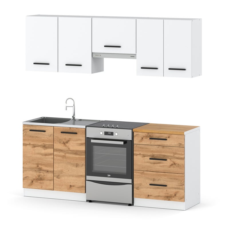 Kuchnia mała modułowa nowoczesna z blatem 2m biała biały mat dąb wotan