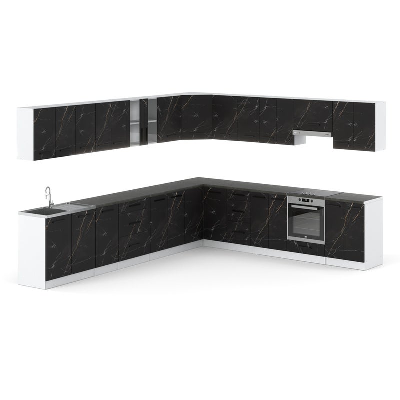 Kuchnia narożna nowoczesna modułowa z blatem 6.8m duża biała san sebastian