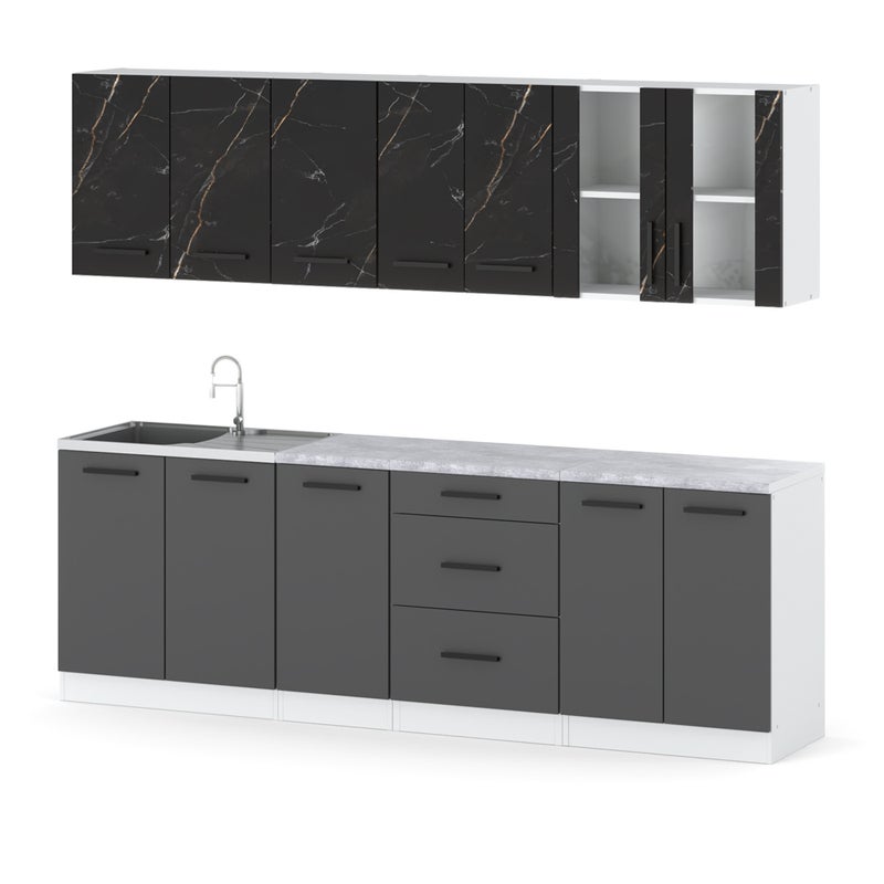 Kuchnia modułowa z blatem duża remino 2.6m biały san sebastian szary mat