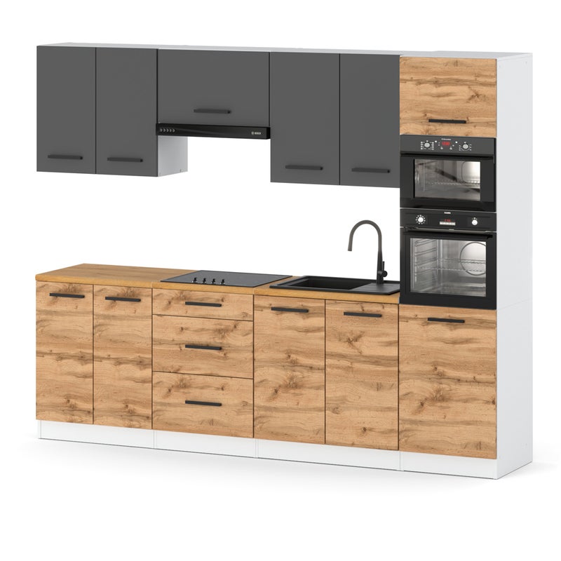 Kuchnia nowoczesna modułowa marra słupek 2.6m biały szary mat dąb wotan