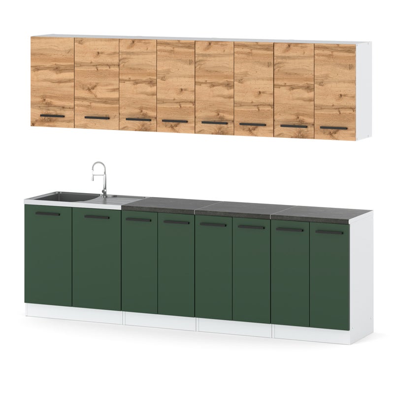 Kuchnia biała dąb wotan butelkowa zieleń modułowa vero 2.6m nowoczesna