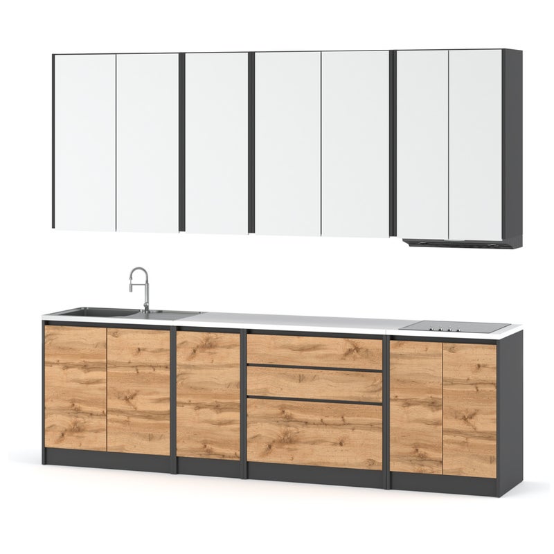 Kuchnia bella 2.6m modułowa nowoczesna duża z blatem szary biały wotan