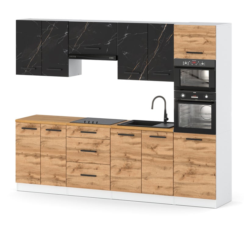 Meble kuchenne nowoczesne pojemne słupek 2.6m biały san sebastian dąb wotan