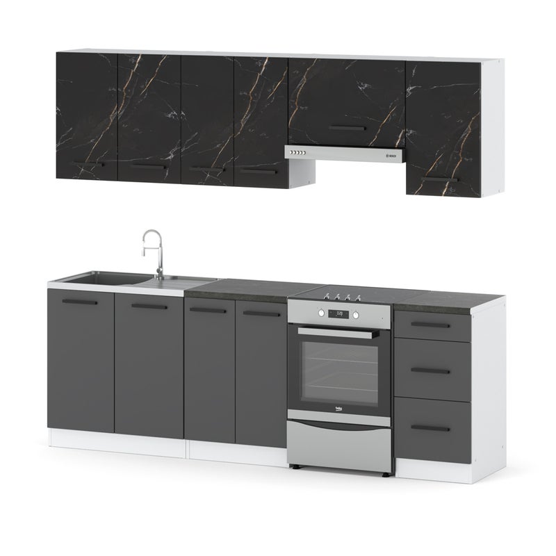 Kuchnia nowoczesna modułowa z blatem mokka 2.4m biała san sebastian szary