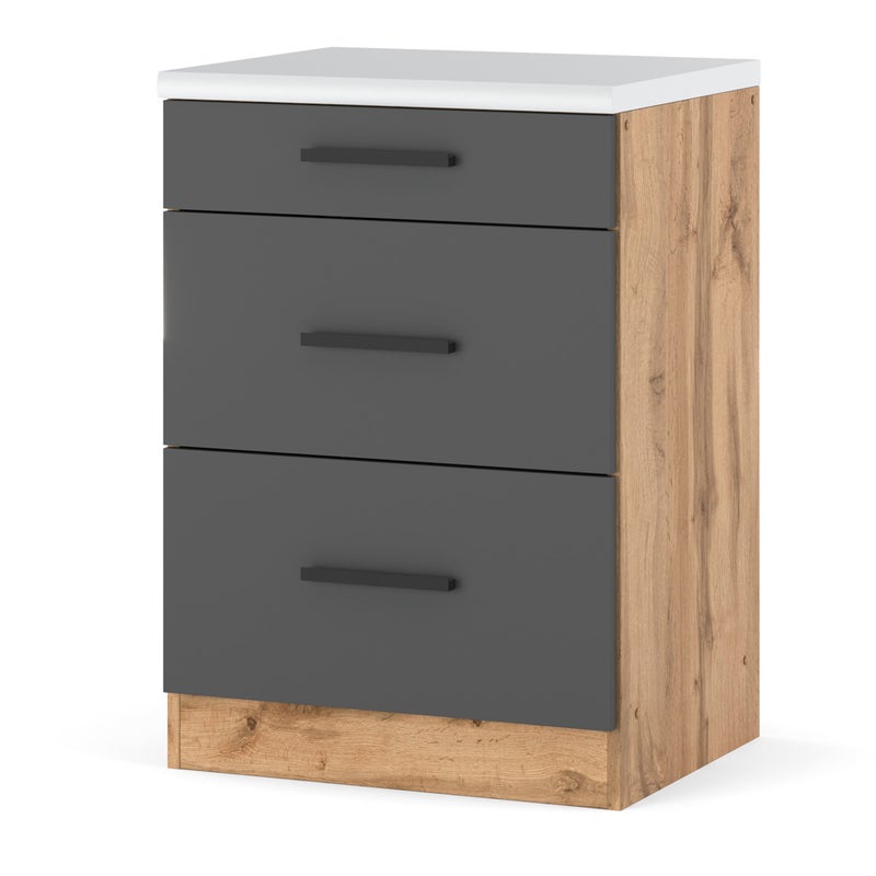 Szafka kuchenna stojąca z blatem 3 szuflady blande 60cm wotan szary mat