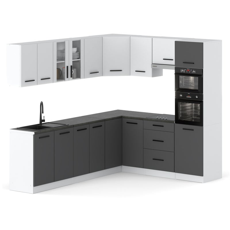 Kuchnia marra zestaw narożny duży z blatem 4.6m biała biała mat szara mat